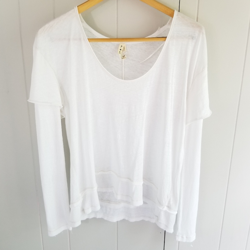 We the Free long sleeve thin white top P+S+P